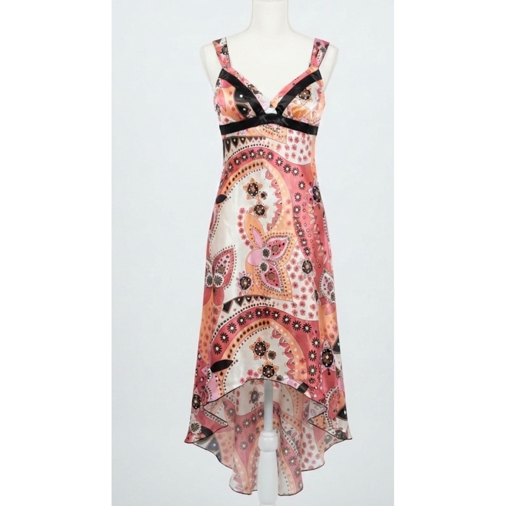 VTG 00s Paisley High-Low Satin Cami Dress Sz 13 Indie Sleaze Hippie McBling Boho
